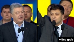 Петр Порошенко и Владимир Зеленский, 19 апреля 2019, стадион "Олимпийский", Киев